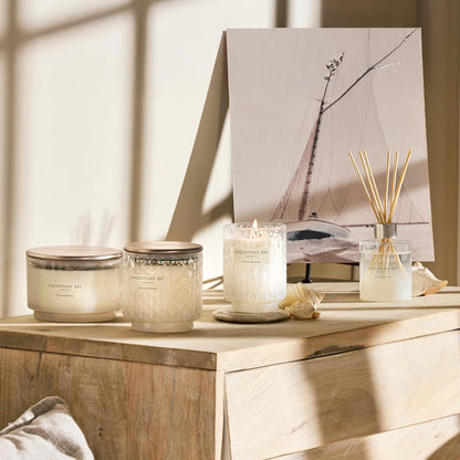Chesapeake Bay, 11oz Marine Drift Scented Candle, Mood Evoking Fragrance, Textured Sea Glass-Inspired Jar, Premium Soy Blend Wax with Essential Oils, Coastal Fragrance for Home Décor or Gifting