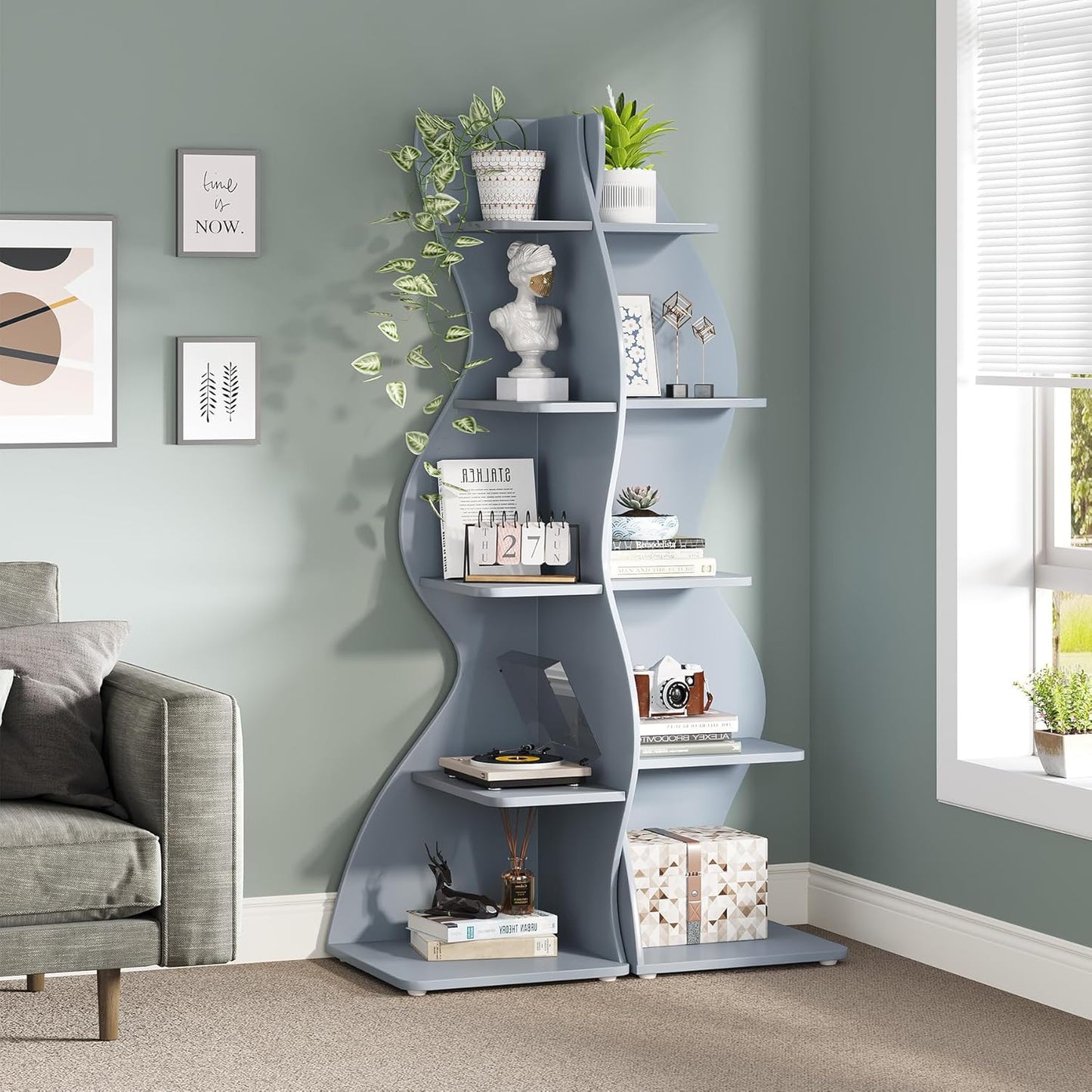 Tribesigns Corner Shelf, Modern 5-Tier Wall Corner Bookshelf, Stylish Corner Small Bookcase Storage Rack Plant Stand with Unique Shape for Living Room, Home Office (White, 1PC)