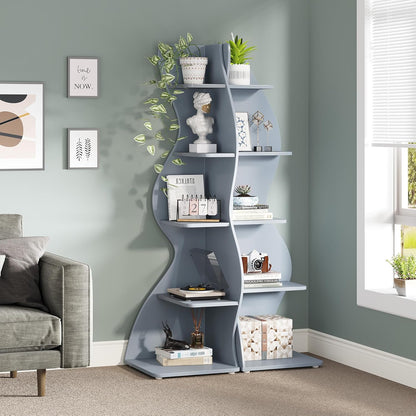 Tribesigns Corner Shelf, Modern 5-Tier Wall Corner Bookshelf, Stylish Corner Small Bookcase Storage Rack Plant Stand with Unique Shape for Living Room, Home Office (White, 1PC)