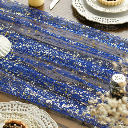 Artoid Mode Beige Gold Gauze Table Runner 120 Inch 10FT, Glitter Metallic Foil Sheer Dining Wedding Anniversary Holiday Birthday Table Decor for Home Party