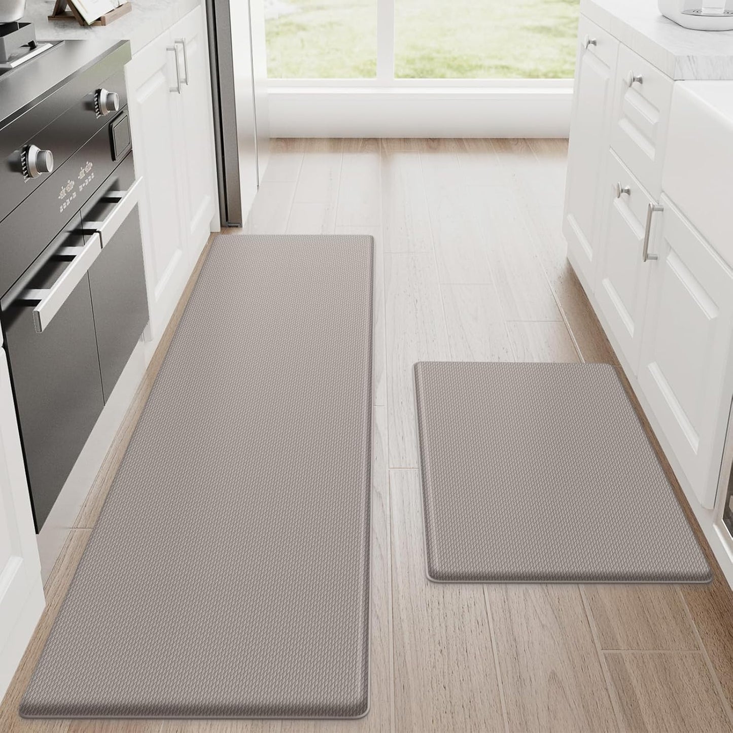 StepRite Kitchen Mats, 2PCS Kitchen Rugs, Cushioned Anti Fatigue Kitchen Mats for Floor, Non-Slip Standing Desk Mat, Waterproof Kitchen Rug Set for Kitchen, Floor, Office, 17.3"x30"+17.3"x47", Black