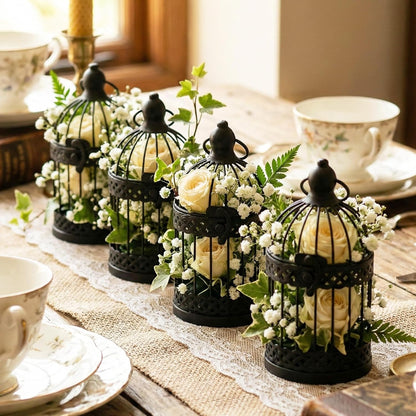 Vela Lanterns Bird Cage Decor Candle Holder Lantern Decorative Wedding Table Centerpiece Decorations, White, Small, Set of 4