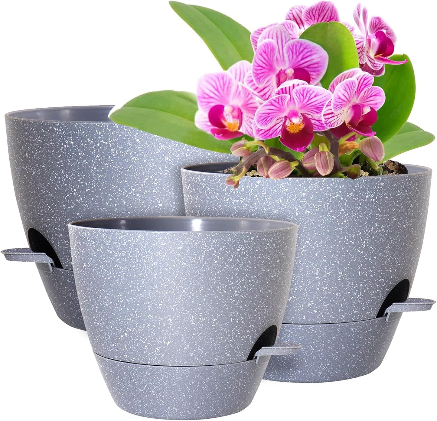 WSMKSZ 10/9/8 inch Self Watering Pots, Planter, Plant Pots with Mesh Drainage Holes for Indoor Outdoor Garden Plants, Plastic Flower Pots with Deep Reservoir for House Plants, Green with Brown