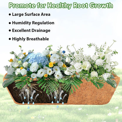 LCHUANG Deck Railing Planter Window Box - 3 Pack 24 Inch Deck Balcony Rail Planter with Coconut Coir Liner, Fence Metal Hanging Flower Planter Basket Deck Railing Planter Boxes for Outdoor Lawn