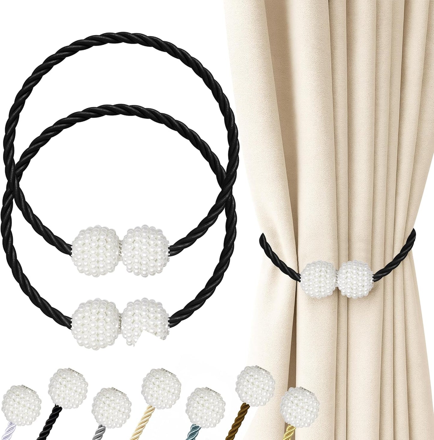 Hion Magnetic Curtain Tiebacks Black 2pcs, Curtain Tiebacks Buckles Holdbacks Holders Hooks Clip for Home Outdoor Bedroom Office Decorative Curtain