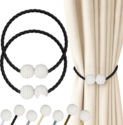 Hion Magnetic Curtain Tiebacks Black 2pcs, Curtain Tiebacks Buckles Holdbacks Holders Hooks Clip for Home Outdoor Bedroom Office Decorative Curtain