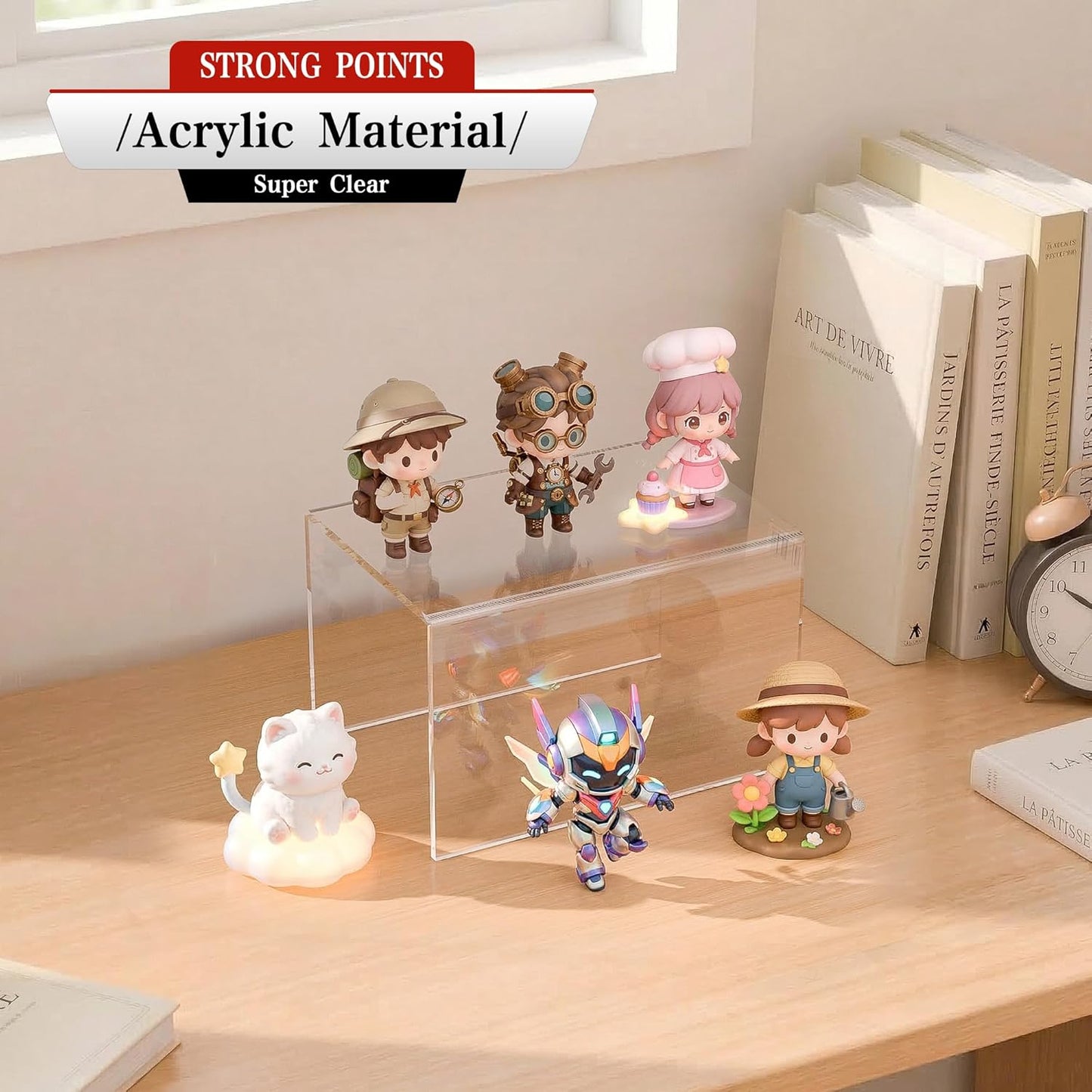 Sezanrpt Acrylic Shelf Riser 12x4.7x3 pack of 2, Desktop Rectangular Acrylic Tray Pedestal Stand for Funko Pop Figure, Bags, 12x4.7x3 Inch