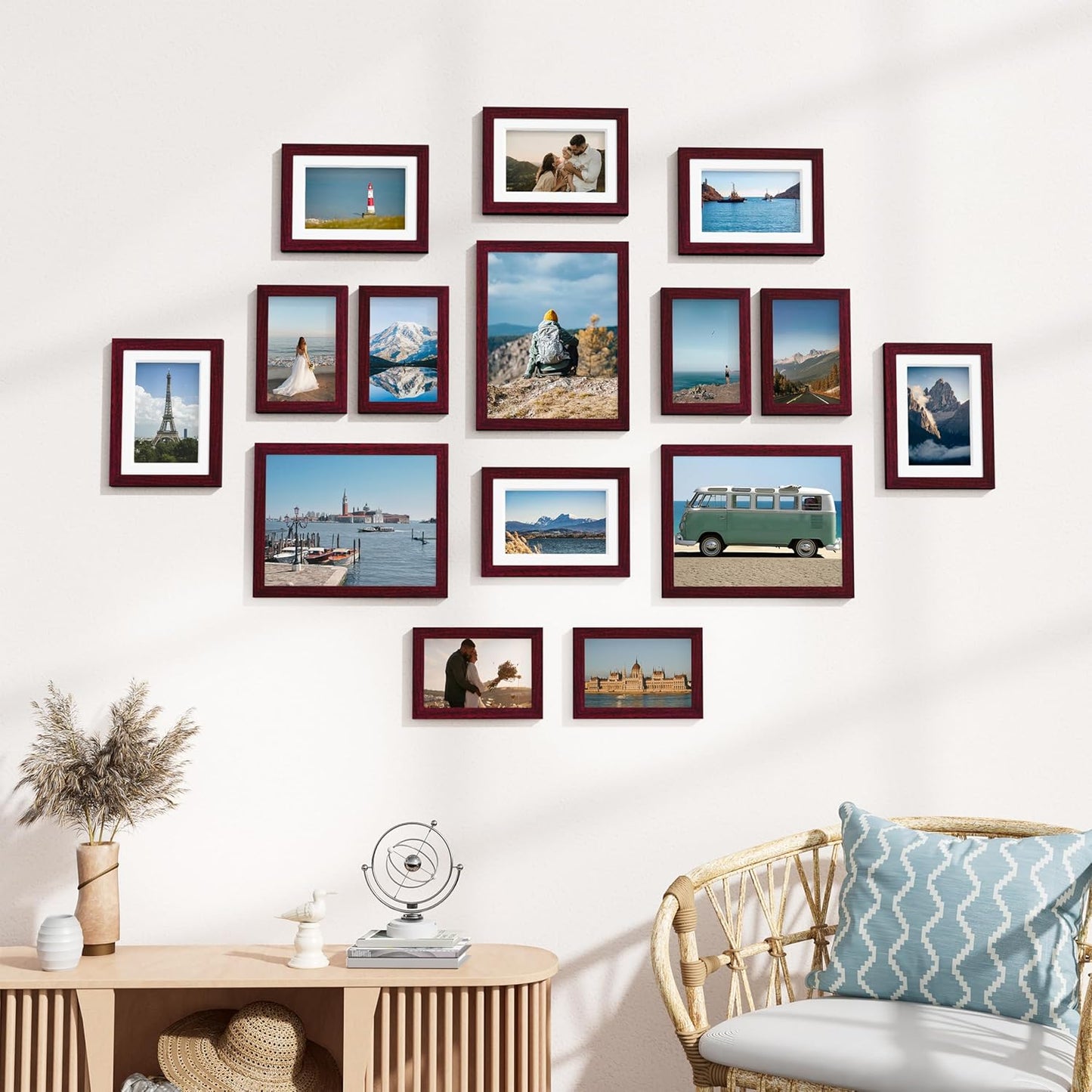 Vittanly 15 Pack Picture Frames Collage Wall Decor for Mounting or Tabletop Display, Gallery Frame Set for Family, Multi Sizes Including 3pcs 8x10, 6pcs 5x7, 6pcs 4x6, Black