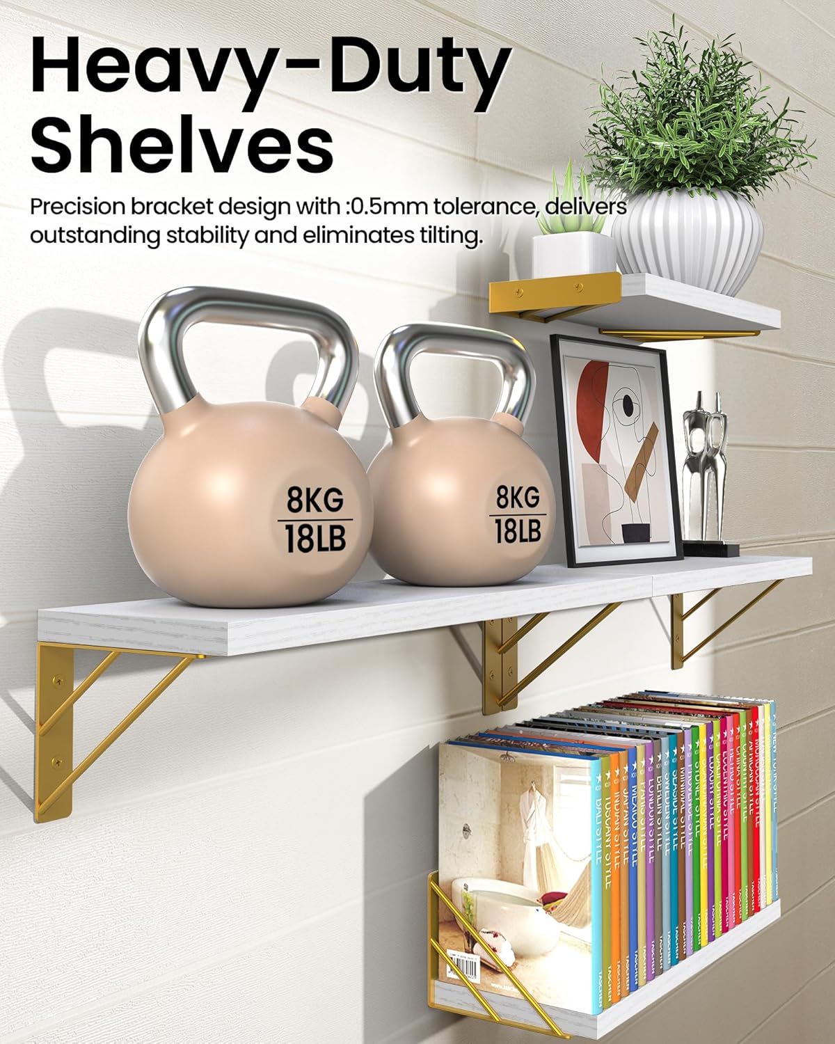 BAYKA Wall Mounted Floating Bathroom Shelves, Wood Wall Shelf for Bathroom Essentials & Decor, Space-Saving Display & Organizer (Black, Set of 4)
