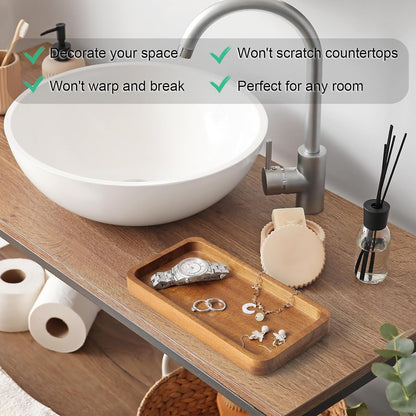 ALELION 11.7" Bathroom Vanity Tray for Counter - Acacia Wood Decorative Tray for Toilet Tank Makeup Perfume Jewelry Catchall Coffee Table - Wooden Kitchen Countertop Organizer for Soap Dispenser