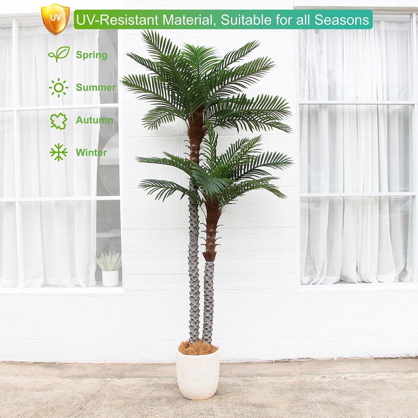 Nafresh 8ft Tall UV Resistant Faux Palm Tree, 96in Artificial Palm Tree Indoor Outdoor, Fake Tree with Real Bark and Realistic Leaves and for Home House Office Living Room Yard Patio.