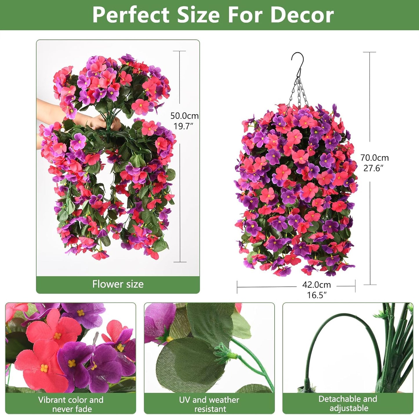INQCMY Artificial Fake Hanging Plants Flowers Basket for Spring Summer Outdoor Outside Decoration,Faux Silk Begonia Flower in Planter Look Real UV Resistant for Home Porch Patio Balcony Yard Decor