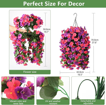 INQCMY Artificial Fake Hanging Plants Flowers Basket for Spring Summer Outdoor Outside Decoration,Faux Silk Begonia Flower in Planter Look Real UV Resistant for Home Porch Patio Balcony Yard Decor