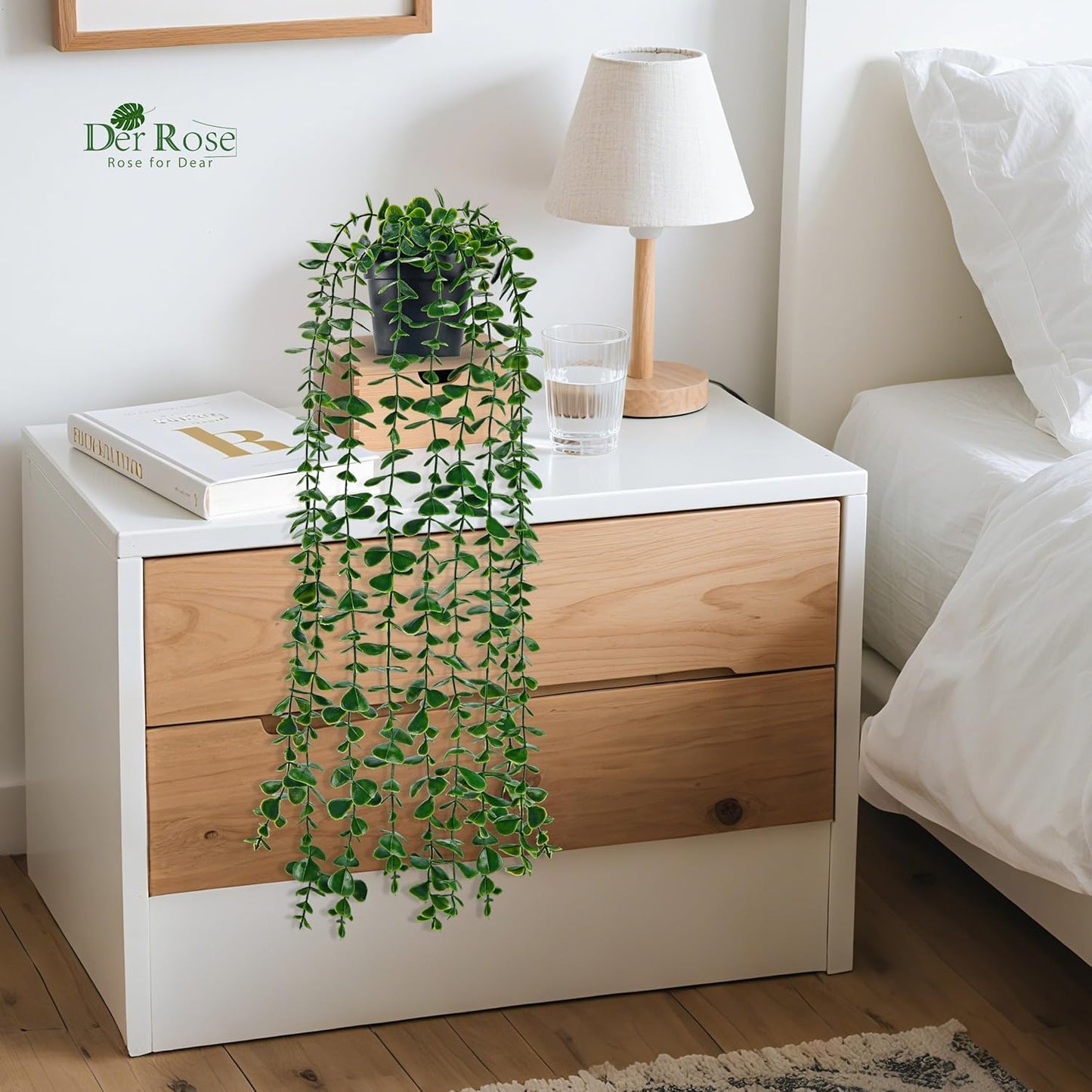 Der Rose 1Pcs 34'' Fake Hanging Plants Artificial Potted Faux Hanging Plants Indoor Pothos Vines for Home Bathroom Bedroom Wall Shelf Decor