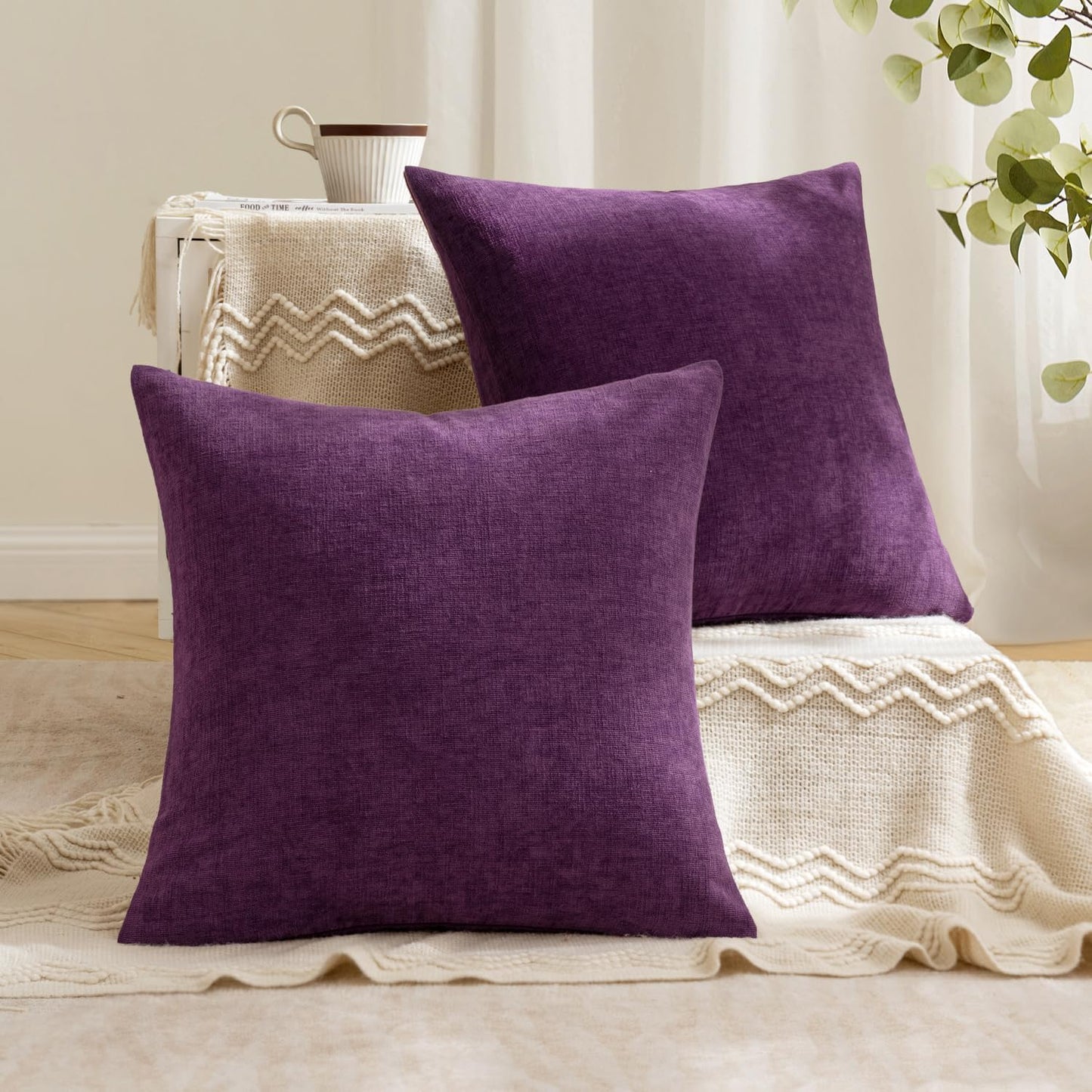 MIULEE Olive Green Couch Pillow Covers 18x18 Inch, Set of 2 Soft Chenille Decorative Square Throw Pillow Covers Farmhouse for Sofa Living Room Bed