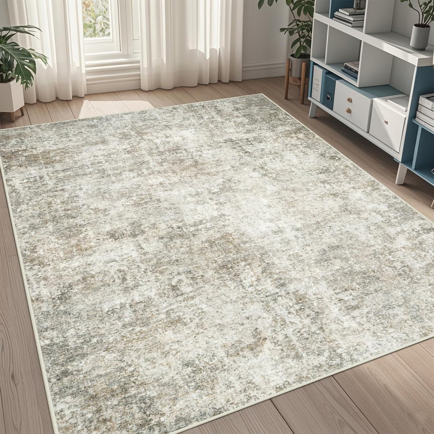 8x10 Area Rugs for Living Room Rug Washable: Abstract Large Rug for Dining Room Bedroom Carpet Non Slip 8 by 10 Indoor Modern Nursery Home Office Blue Grey