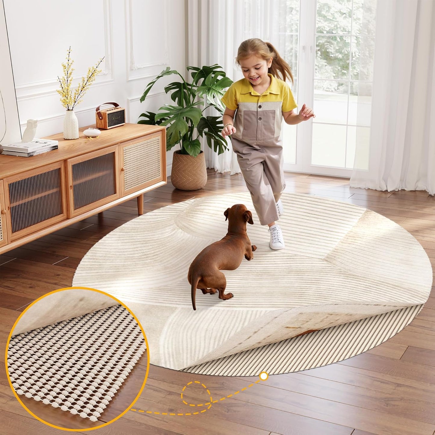 Jorvila Non-Slip Rug Pad Gripper 8x10 Feet, Anti Skid Mat for Under Area Rugs, Keeps Rugs in Position and Safe, Thick Cushioned Carpet Pad for Hardwood Floors Protection