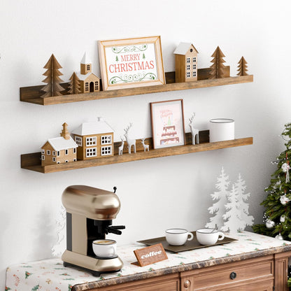upsimples 6 Pack Wooden Floating Shelves, Wall Storage Decor Shelf for Bathroom, Bedroom, Living Room, Kitchen, Office and Laundry Room, Wall Mounted Display Hanging Shelf, Brown