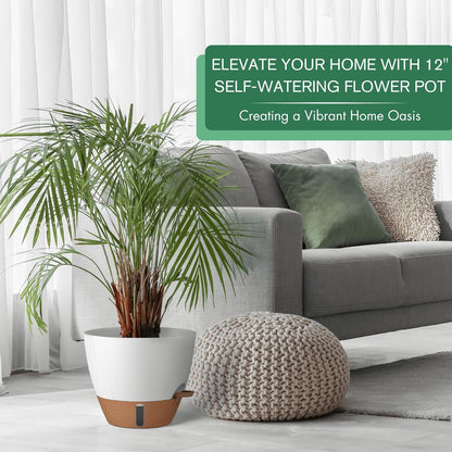 montresor 12/10/8 Inch Self Watering Pots for Indoor Plants Plastic Large Plant Pots for Outdoor Plants, Water Level Window & Spacious Reservoir Flower Pots Decorative Planter with Drainage and Tray