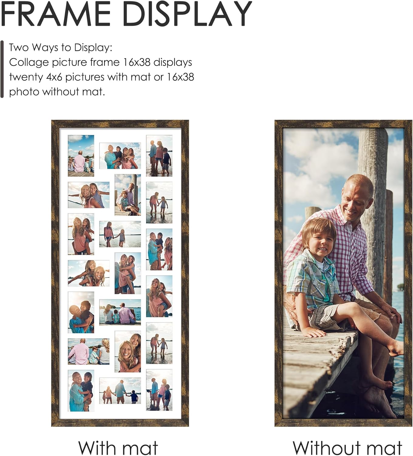 DUENPY 14x26 Collage Picture Frame 4x6 Collage Picture Frame Displays Twelve 4x6 inch Photos Available Horizontal Wall Mounting Display and Vertical Black - Colors A