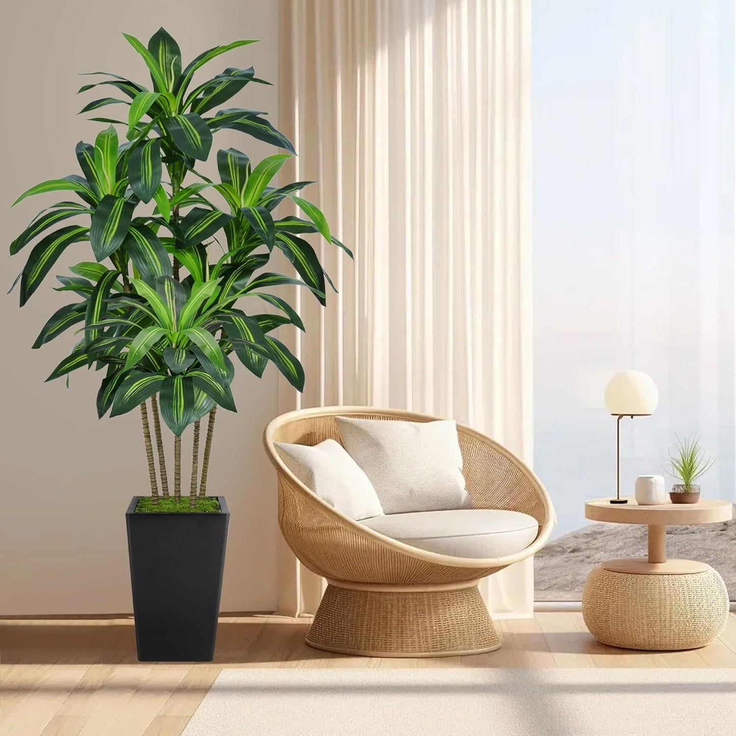6FT Artificial Dracaena Tree, Fake Tree Indoor with White Tall Planter,Tall Artificial Plants Indoor,Artificial Silk Tree for Home Office Decor (White)