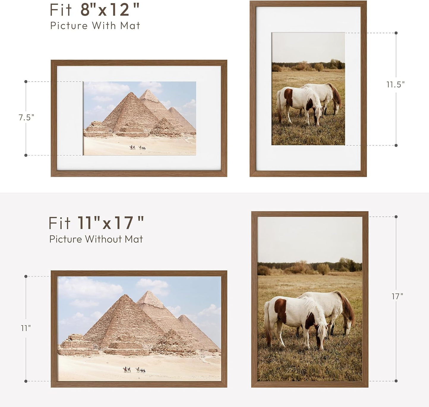 5x7 Picture Frame, Solid Oak Wood 5 x 7 Photo Frame with Mat to 4x6, 7x5 Picture Frames for Wall and Tabletop Display, (Walnut Set of 1)