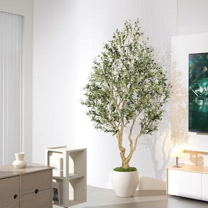 FEELEAD Olive Trees Artificial Indoor 7ft – Faux Olive Tree 7 Feet with Natural Looking Trunk, Realistic Leaves and Lifelike Fruits, Fake Olive Tree for Home Office Living Room Decor
