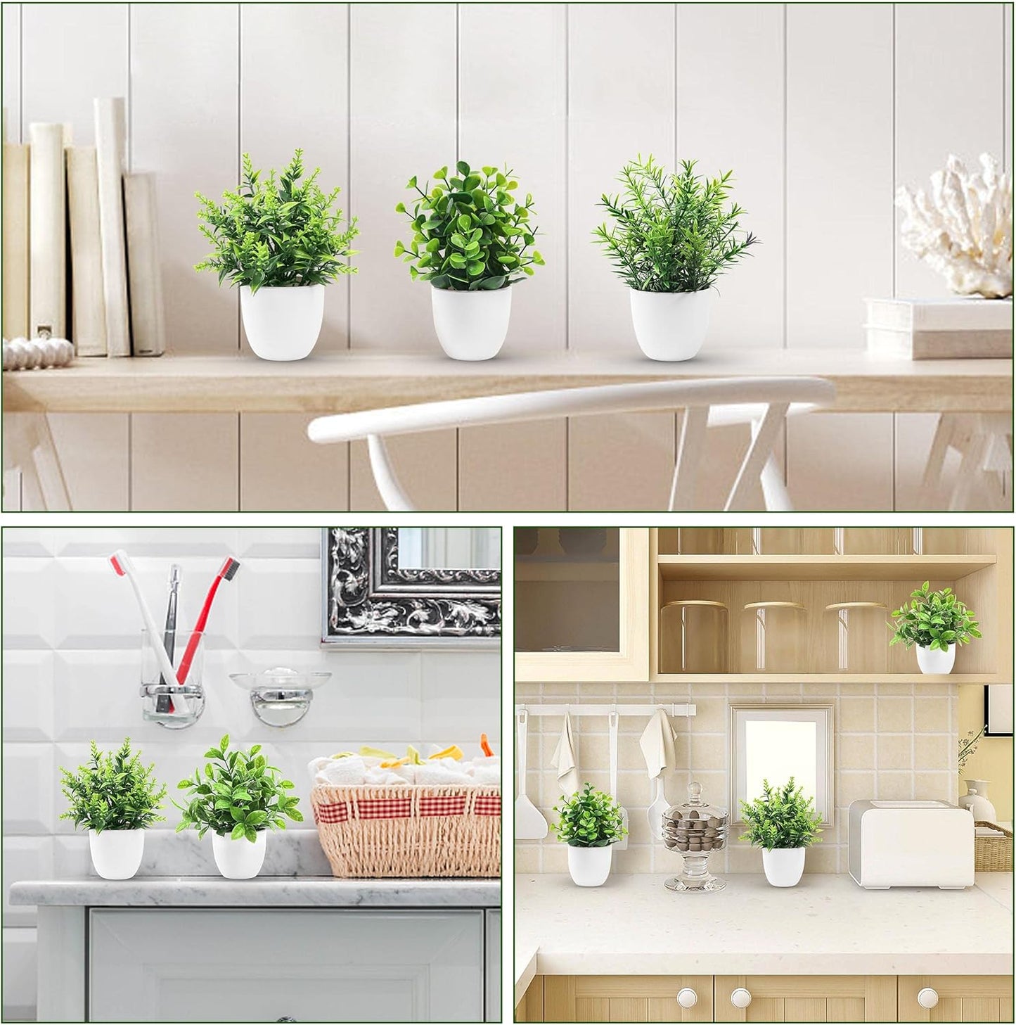 Der Rose Faux Plants Indoor, 4 Pack Small Fake Plants Mini Artificial Plants in Pots for Home Office Shelf Farmhouse Bathroom Decor