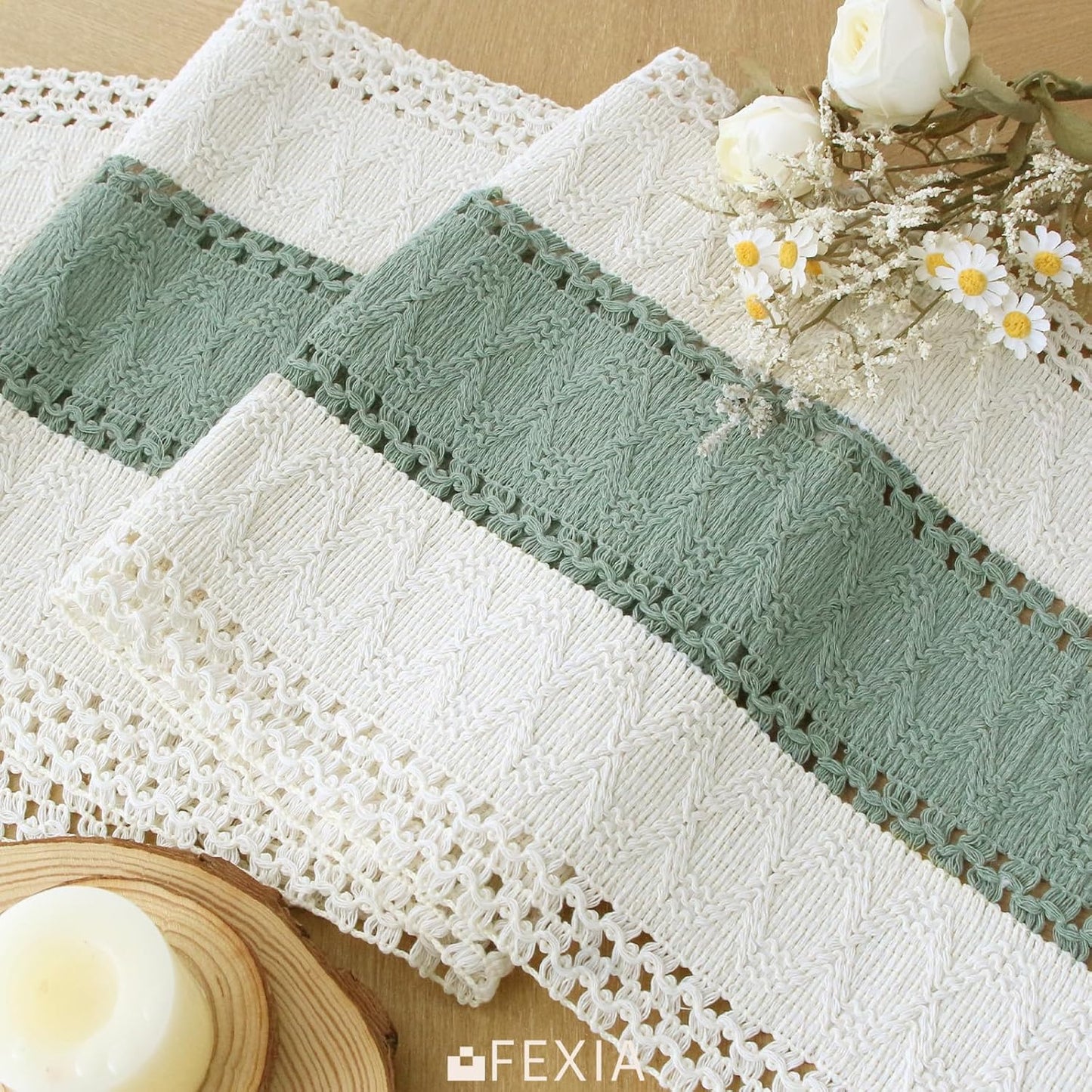 FEXIA Boho Table Runner for Thanksgiving Fall Christmas Home Decor with Tassels 72 Inches Long Pottery barn Furniture Farmhouse Rustic Macrame Burlap Table Decoration for Living Room (12x72 Inches)