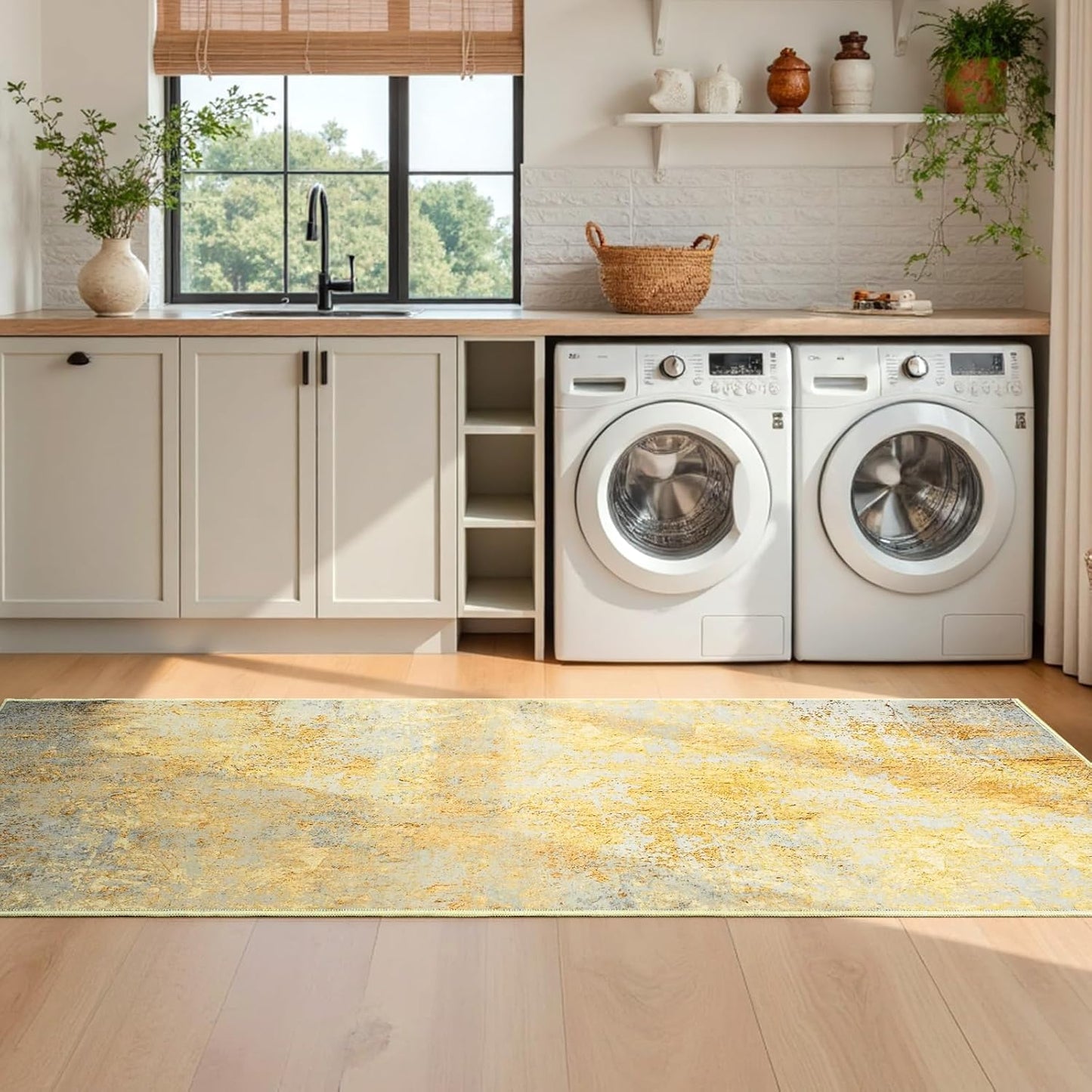 Ompaa 2x6 Rug Runners for Hallways Kitchen Runner Rug Non Slip Washable Grey Long Runner Rugs with Rubber Backing Soft Abstract Carpet Runner for Hallways, Kitchen, Bedroom, Bathroom, Entryway - Colors B