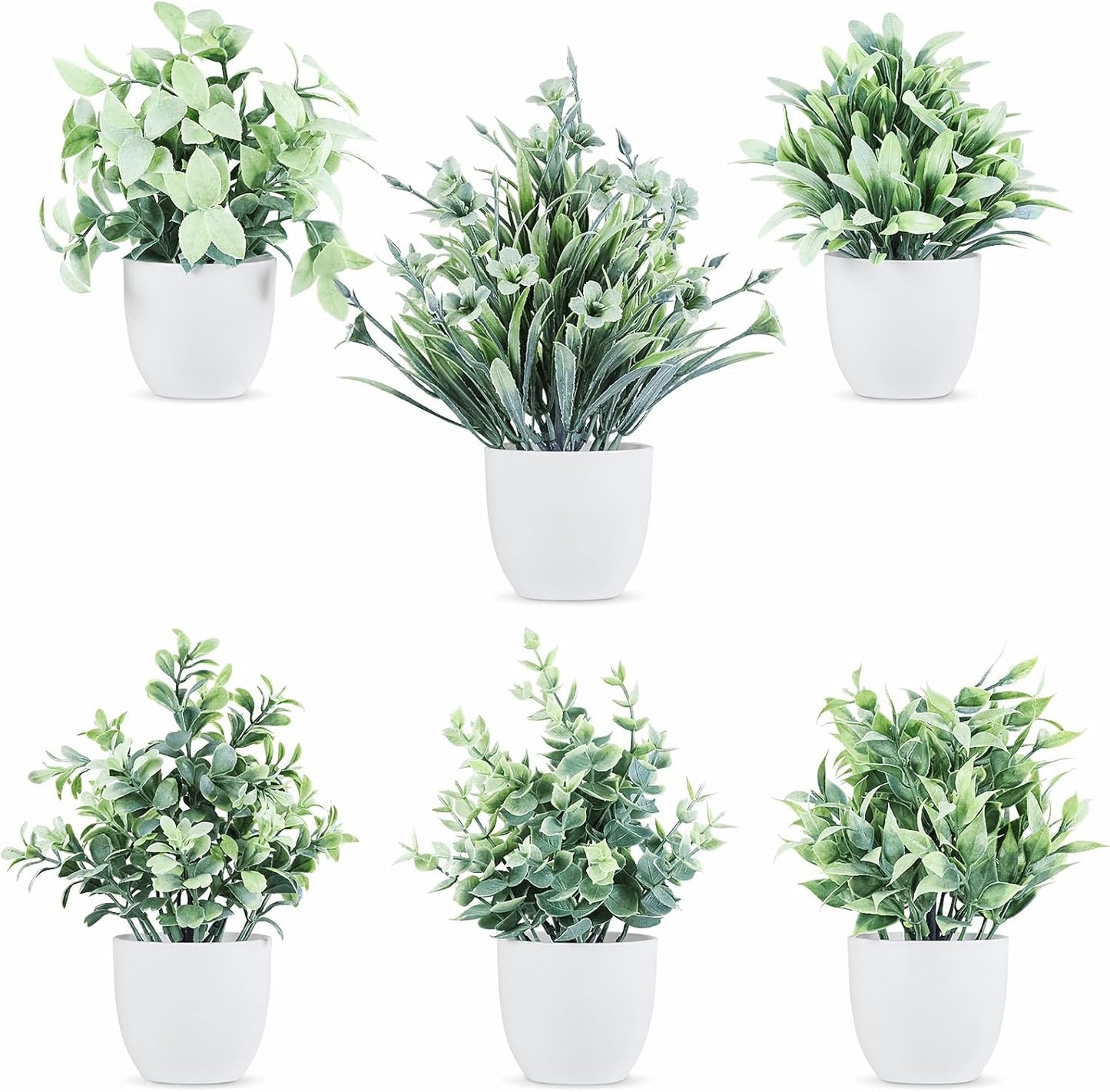 4pcs Fake Small Plants, Artificial Greenery Potted Plant for Home Office Decor, Small Faux Gray Grass Eucalyptus for Bathroom Plants Decoration, Mini Plant Potted Table Shelf Decoration