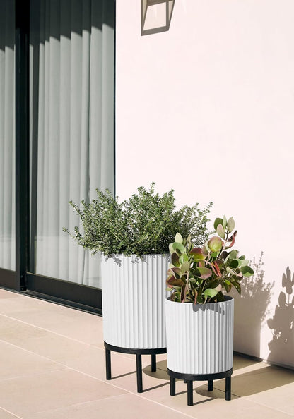 Veradek Demi Series Round Planter w/ Stand for Porch/Patio | Durable Plastic-Concrete & Wooden Stand | Modern Décor for Tall Plants, Flowers