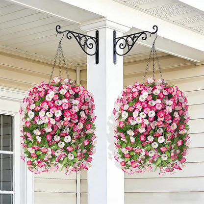 INXUGAO Artificial Flowers with Hanging Basket, Outdoor Faux Plants Silk Morning Glory Vines, Fake Green Arrangement for Garden Patio Spring Summer Decor(4pcs,Darkorchid)