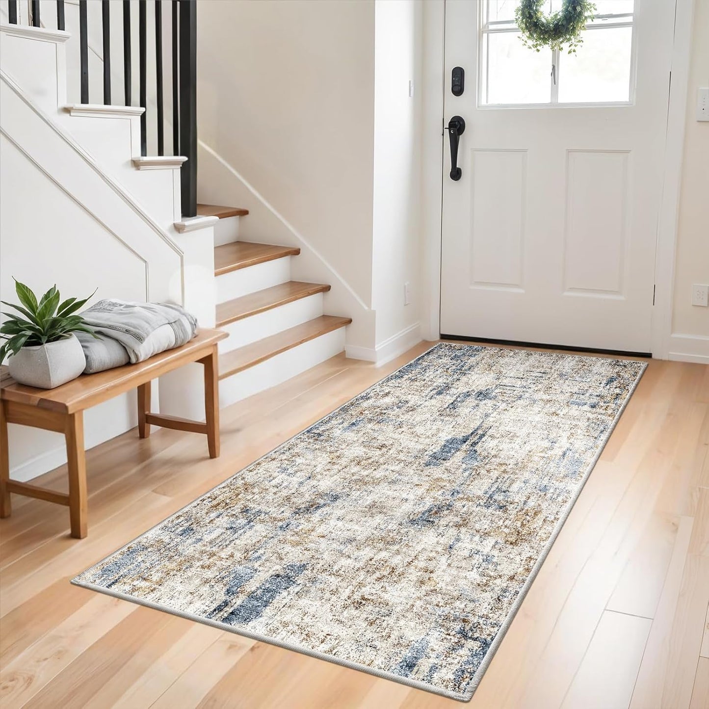 2x3 Washable Non-Slip Area Rug - Soft Low Pile Throw Rug for Kitchen Entryway Bedroom - Modern Indoor Door Mat with Rubber Backing (Beige Grey) - Colors B