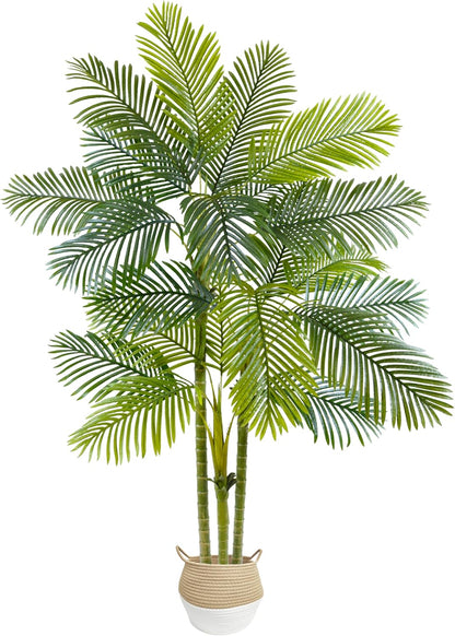 Warmplants Artificial Ficus Tree, 7ft Silk Fake Ficus Leaves Plant with Basket, Indoor Outdoor Faux Green Tree for Home Garden Office House Livingroom Décor