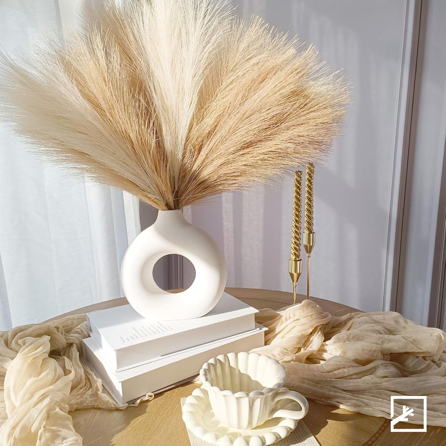 ZIFTY 7-Pcs 38"/3.1FT Faux Pampas Grass Large Tall Fluffy Artificial Fake Flower Bedroom Decor Boho Decor Bulrush Reed Grass for Vase Filler Farmhouse Home Wedding Decor (Beige Mixed)