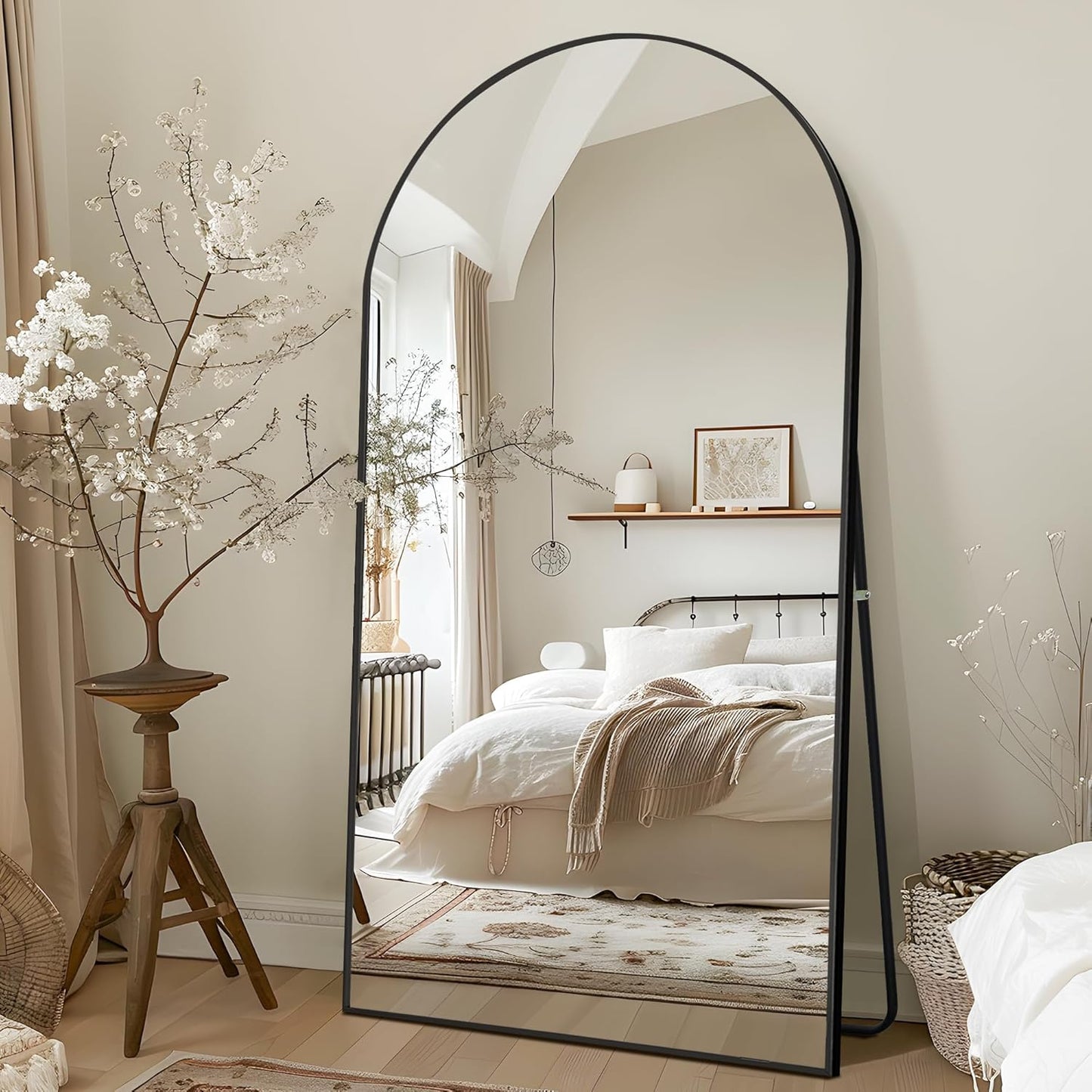 NicBex Full Length Mirror with Stand, 56"x19" Aluminum Alloy Frame Floor Mirror, Black, Shatter-Proof Glass - Free Standing, Leaning Against Wall or Wall-Mounted, for Bedroom Living Room Dressing Room