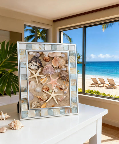 Silver Plate Picture Frame 5x7 Mother of Pearl 5 by 7 Photo Frame Mosaic Glass Tabletop Frame (Grey+ White,1pc)