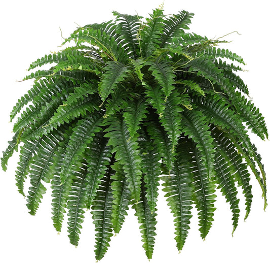 Dkaltm Artificial Boston Fern Bush- Set of 2 Large Artificial Ferns for Outdoors, 45Inch Large Faux Ferns, Suitable for Office & Living Room Decor, 55Branches for Each Bouquet