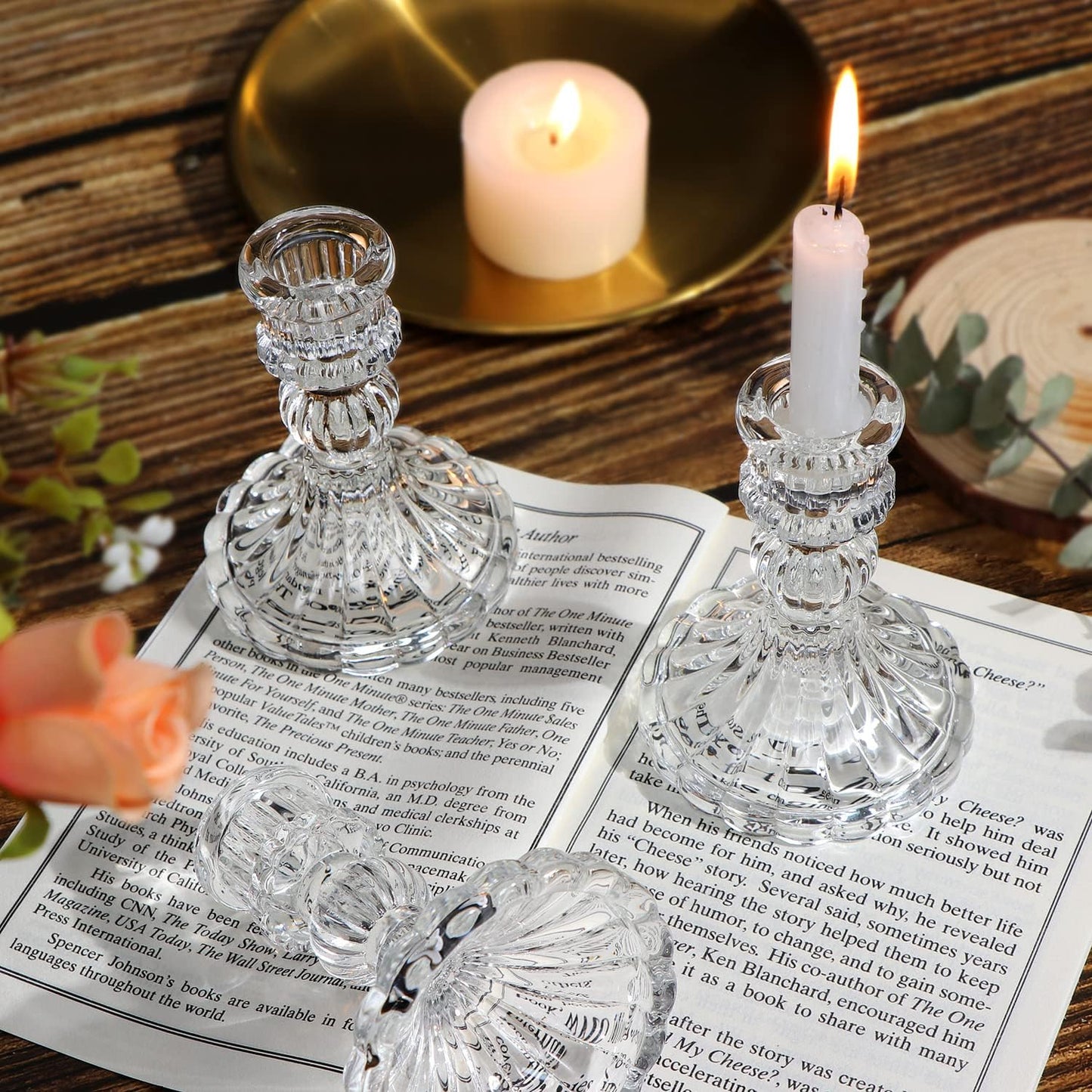 DARJEN Candlestick Holders Set,12Pcs 4" H Taper Candle Holders Bulk, Clear Glass Candle Holders for Wedding, Spring Party, Romantic Dinner, Festival & Windowsill Decor