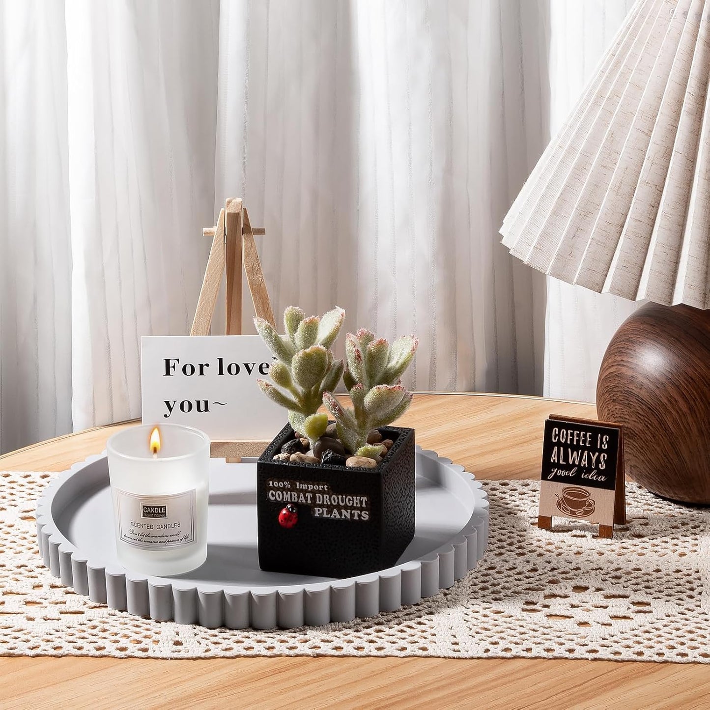 Round Bathroom Tray Silicone Kitchen Counter Decor Vanity Organizer Decorative Coffee Table Tray for Perfume, Candle, Soap Dish, 9 Inch, Black