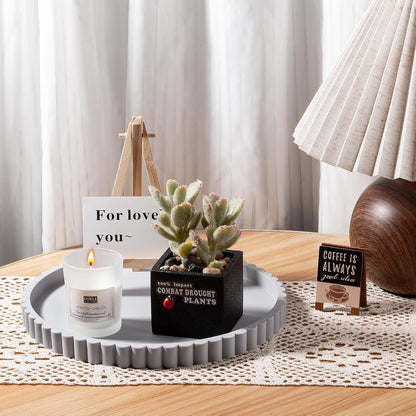Round Bathroom Tray Silicone Kitchen Counter Decor Vanity Organizer Decorative Coffee Table Tray for Perfume, Candle, Soap Dish, 9 Inch, Black