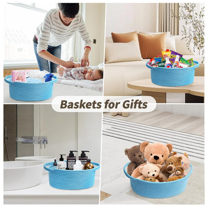 Pro Goleem Small Woven Basket with Gift Bags and Ribbons Durable Baskets for Mothers Day Gifts Empty Small Rope Basket for Storage 12"X 8" X 5" Baby Toy Baskets with Handles, White