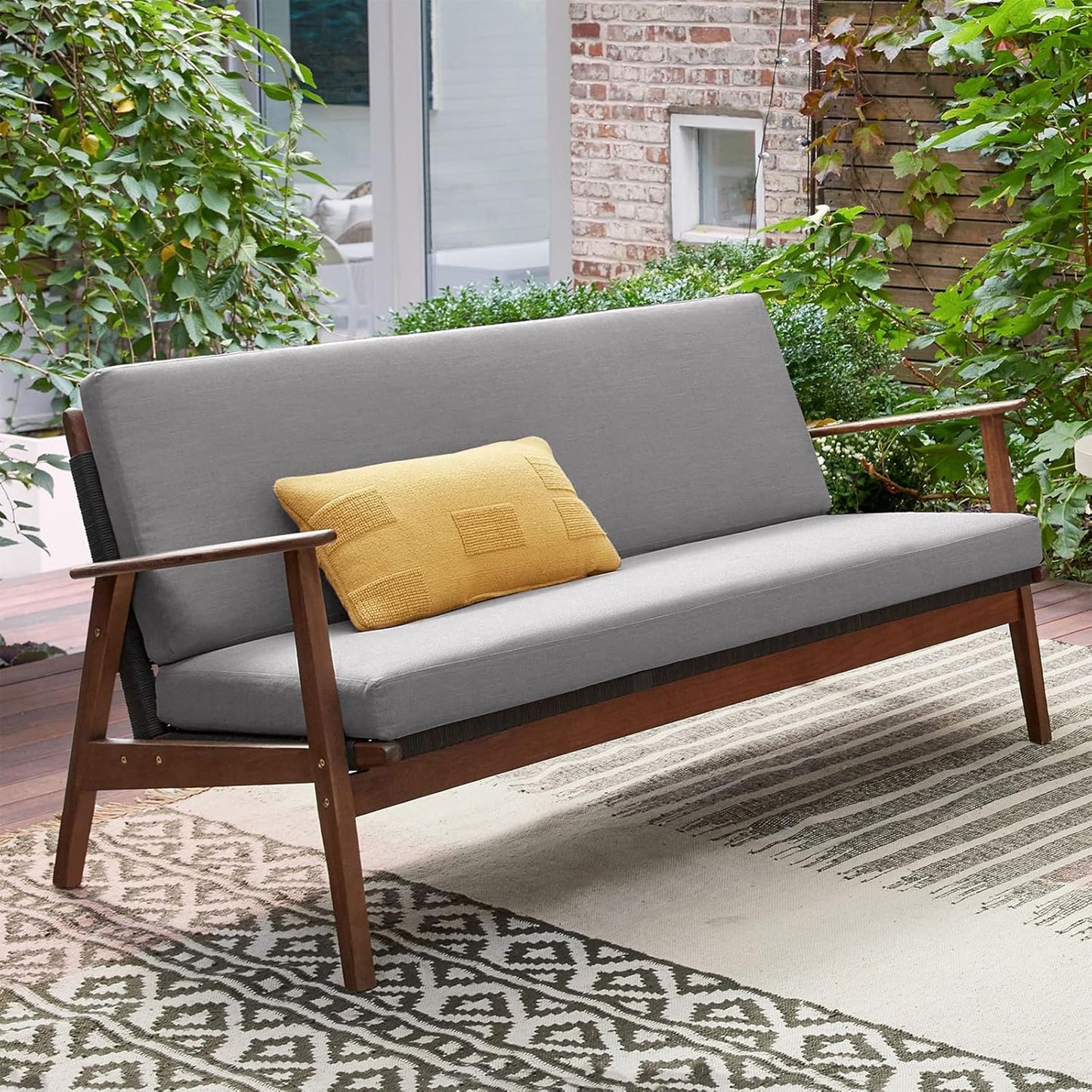 idee-home Outdoor Bench Cushion Waterproof, Bench Cushions for Outdoor Furniture, Patio Porch Swing Replacement Seat Pad with Ties for Garden Backyard, 48 x 18 Inch Red