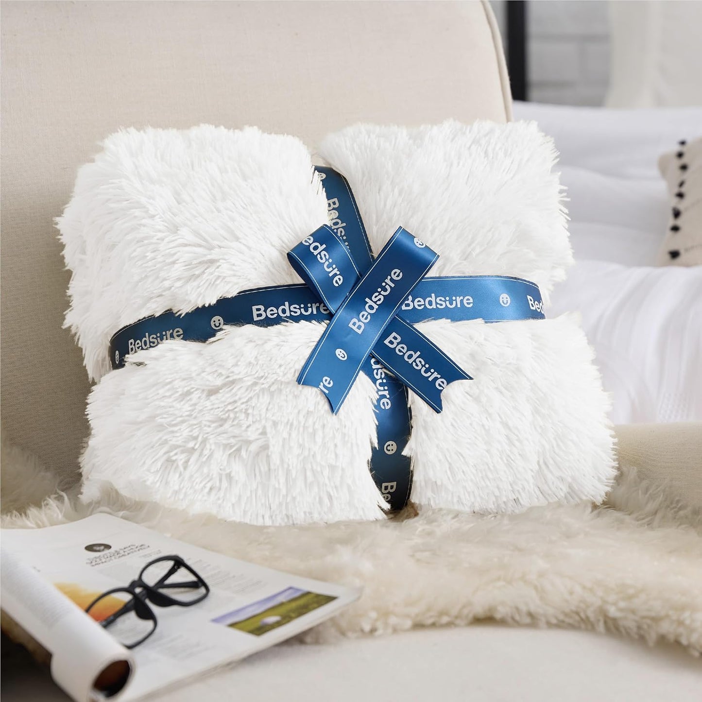 Bedsure GentleSoft Fluffy Fuzzy Faux Fur Throw Blanket for Couch, Soft Sherpa Fleece Cozy Gifts for Women, Plush Bed Blanket Room Decor for Men, Thick Warm Minky Teen Gifts Winter Bedding