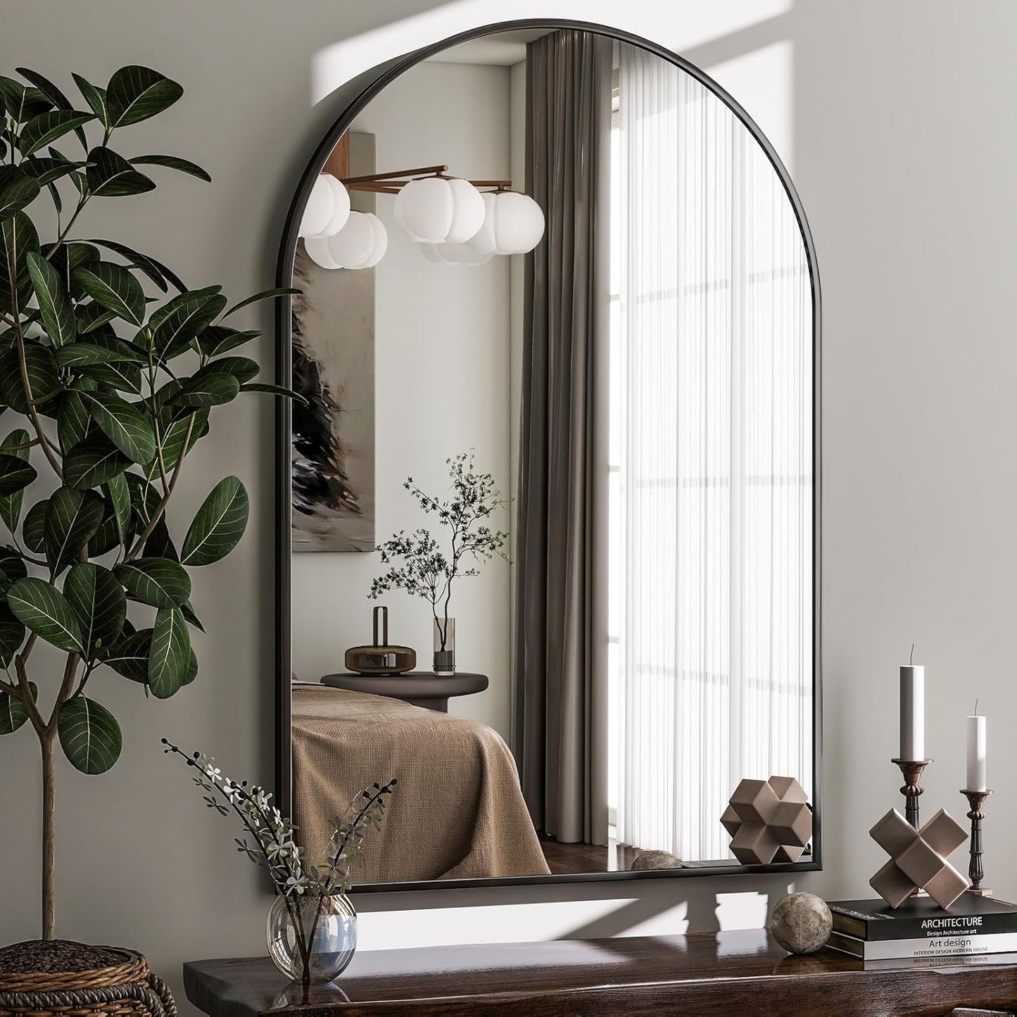 HARRITPURE Arched Wall Mirror 24"x36" – Black Metal Frame Vanity Mirrors for Bedroom, Entryway, Living Room Decor