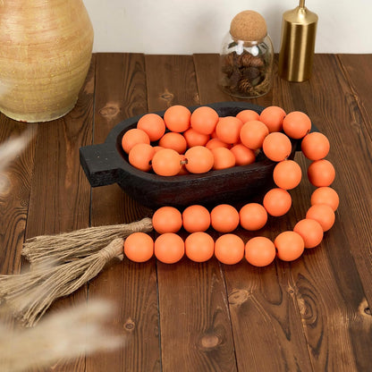OMISHE Extra Large Wood Bead Garland with 1.6" Diameter Wooden Beads and Tassels, 41" Long Rustic Farmhouse Country Decorative Beads for Home Tiered Tray Decor, Natural Beige