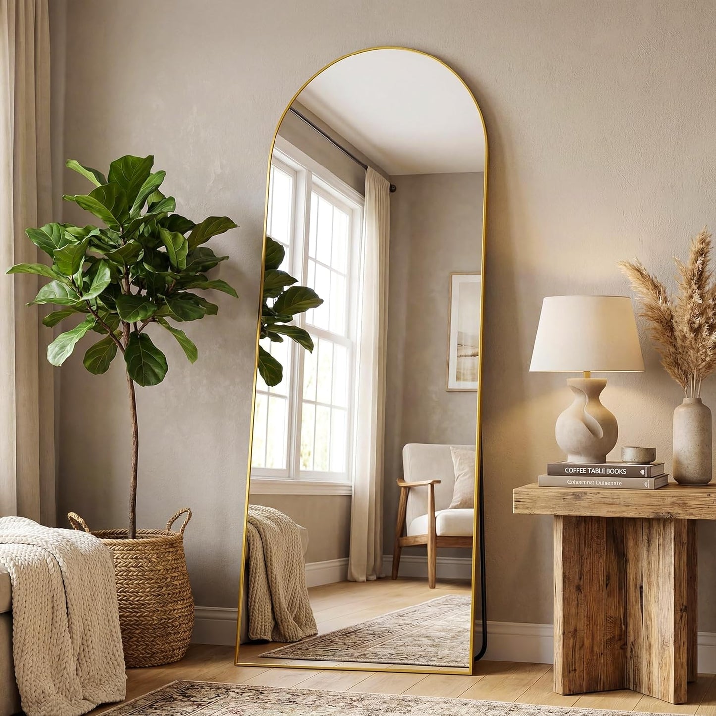 Antok 71" x28” Arched Full Length Floor Mirror, Black Aluminum Frame, Free Standing/Wall Mount/Leaning for Bedroom, Living Room, Dressing Room
