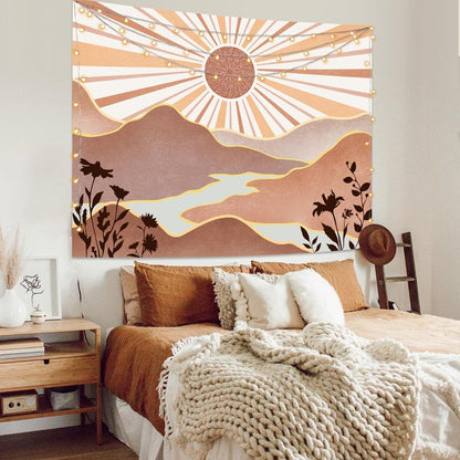 Lunerfex Bohemian Mandala Sunrise Wall Tapestry, Abstract Mountain Scenery Tapestries for Home Decor, Boho Tapestry 48x36 Inch