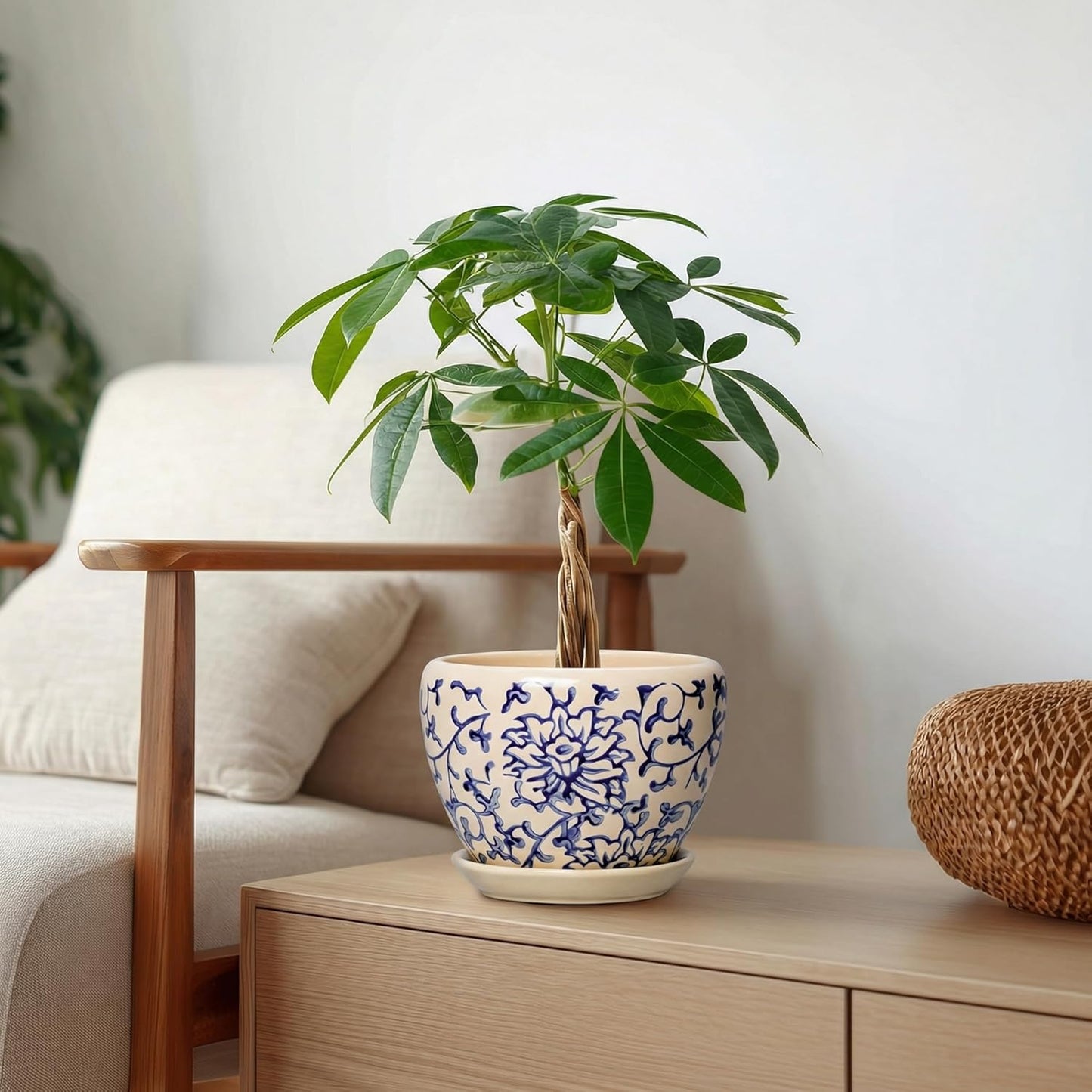 6 Inch Plant Pot - Ceramic Pots for Plants with Drainage Hole and Saucer, Round Succulent Planter Indoor Outdoor, Modern Flower Pot for Snake Plants, Home Decor, Gifts for Plant Lover, Blue